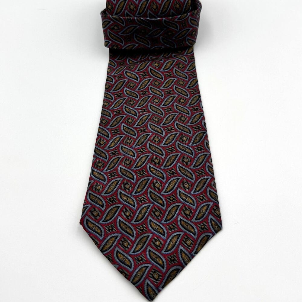 VTG 70s-80s Courchevel By Damon Mens Silk Tie Red Blue Geometric Made In The USA